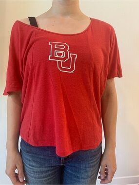 Red Short Sleeve Scoop Neck Tee with Boston University Logo